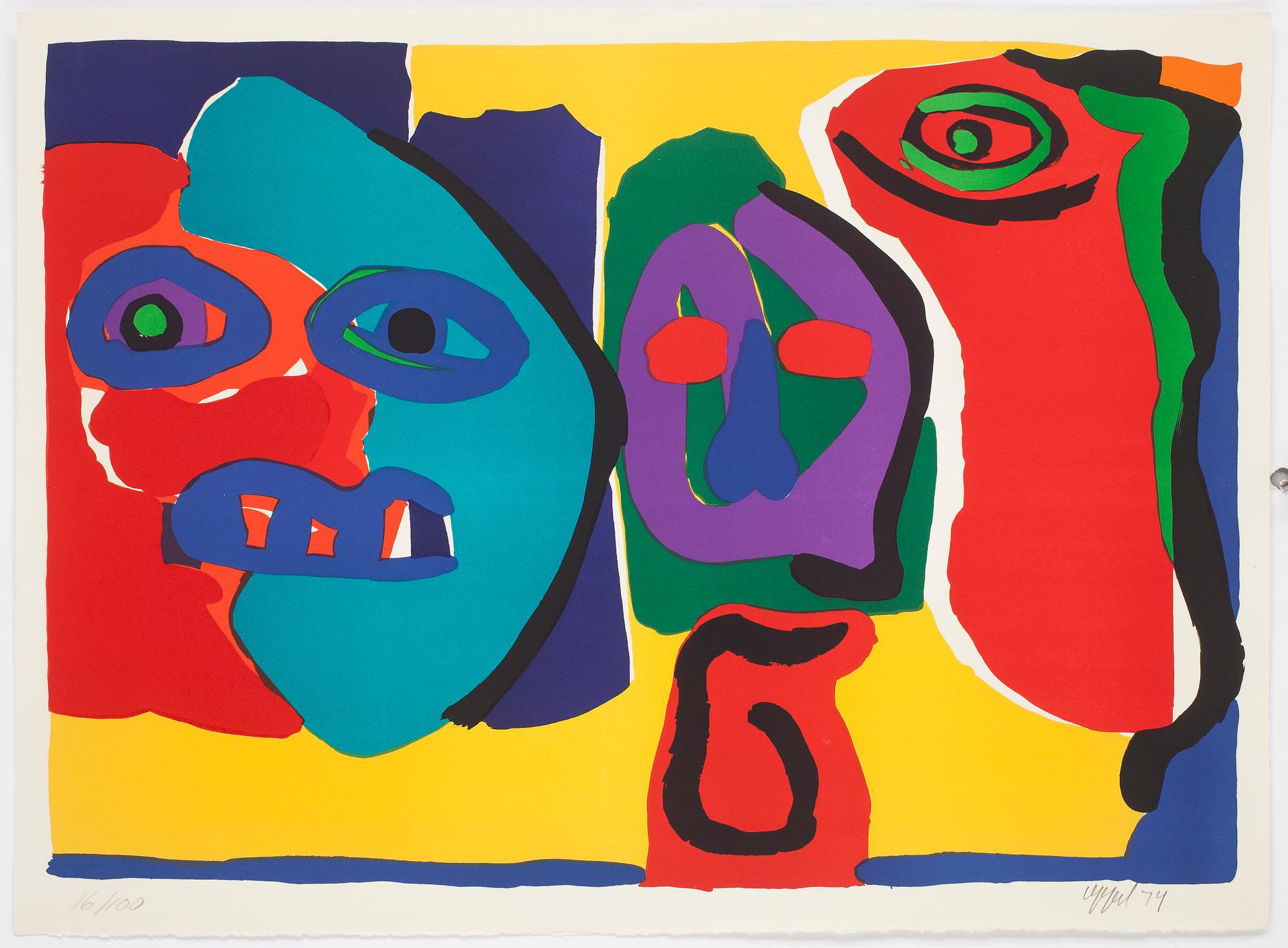 KAREL APPEL, färglitografi , signerad och daterad -74. Numrerad 16/100.
