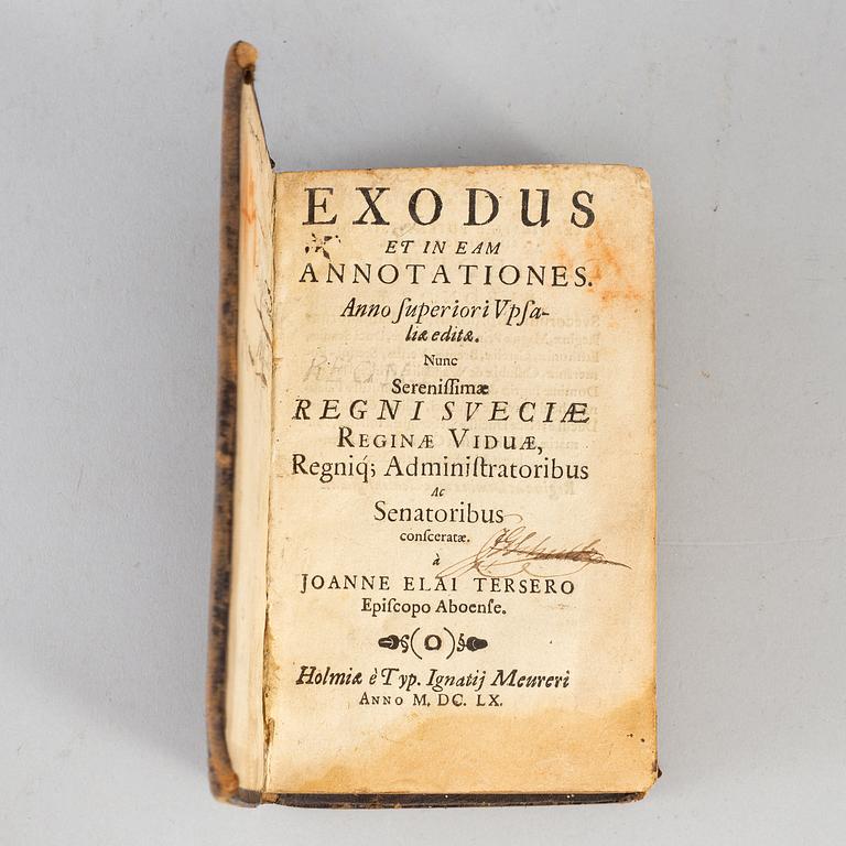 Johannes Elai Terserus:
Exodus et in eam annotationes...Stockholm, Meurer, 1660.