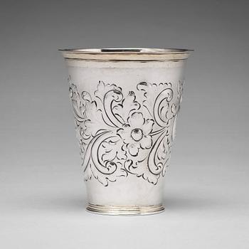 173. A Swedish early 18th century parcel-gilt silver beaker, mark of Johan Lund, Stockholm 1704.