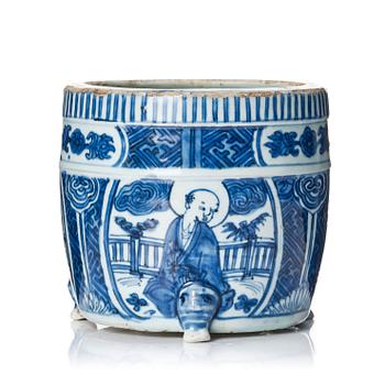 1107. A blue and white tripod censer, Ming dynasty, Wanli (1572-1620).