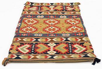 A carriage cushion, flat weave, Ingelstad district, Scania, mid-19th century.