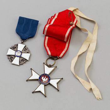 ORDENSTECKEN 2 st, Polonia Restituta halskors, och Finlands vita ros bröstkors, brons silver och emalj.