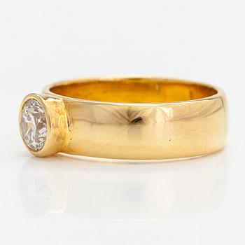 Ring, 18K guld, briljantslipad diamant ca 1.11 ct med IDL intyg.