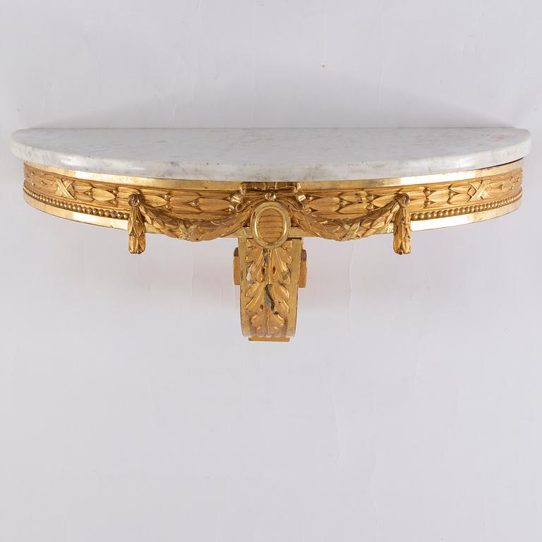 A Louis XVI style mirror and console table, 20th Century.