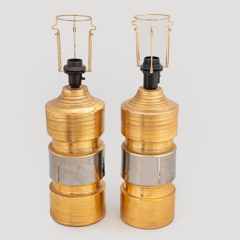 A pair of gold-foliated stoneware table lamps by Bitossi for Bergboms, 1960's/60's.
