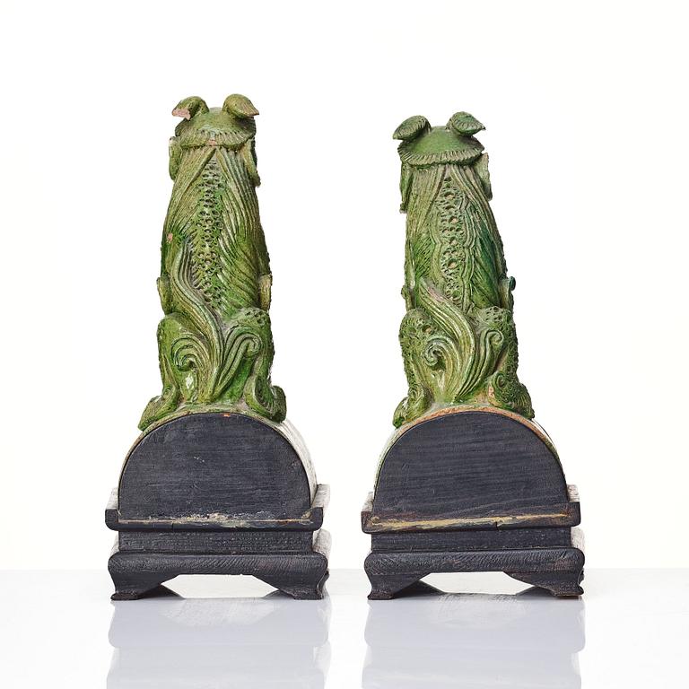 A pair of green glazed roof tiles, Ming dynasty (1368-1644).