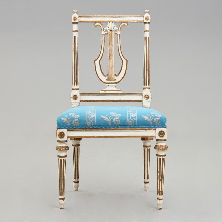 STOLAR, sju stycken (3+2+2), av Erik Öhrmark (mästare i Stockholm 1777-1813), gustavianska, 1700-talets slut.