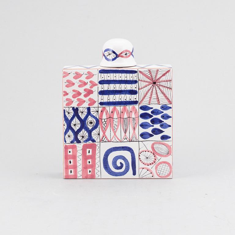STIG LINDBERG, a faiance flask with cover, Gustavsberg Studio, mid 20th century.