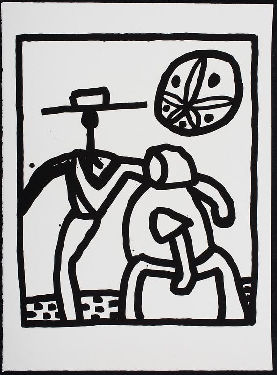 KEITH HARING, "Untitled", screen print, signed and dated by Estate on verso, 1989.  Numbered 26/99.