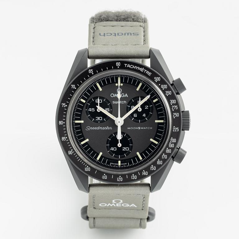 Swatch/Omega, MoonSwatch, Mission to Mercury, chronograph, wristwatch, 42 mm.