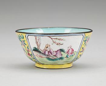 SKÅL, emalj på koppar, Kina, 1700/1800.-tal.