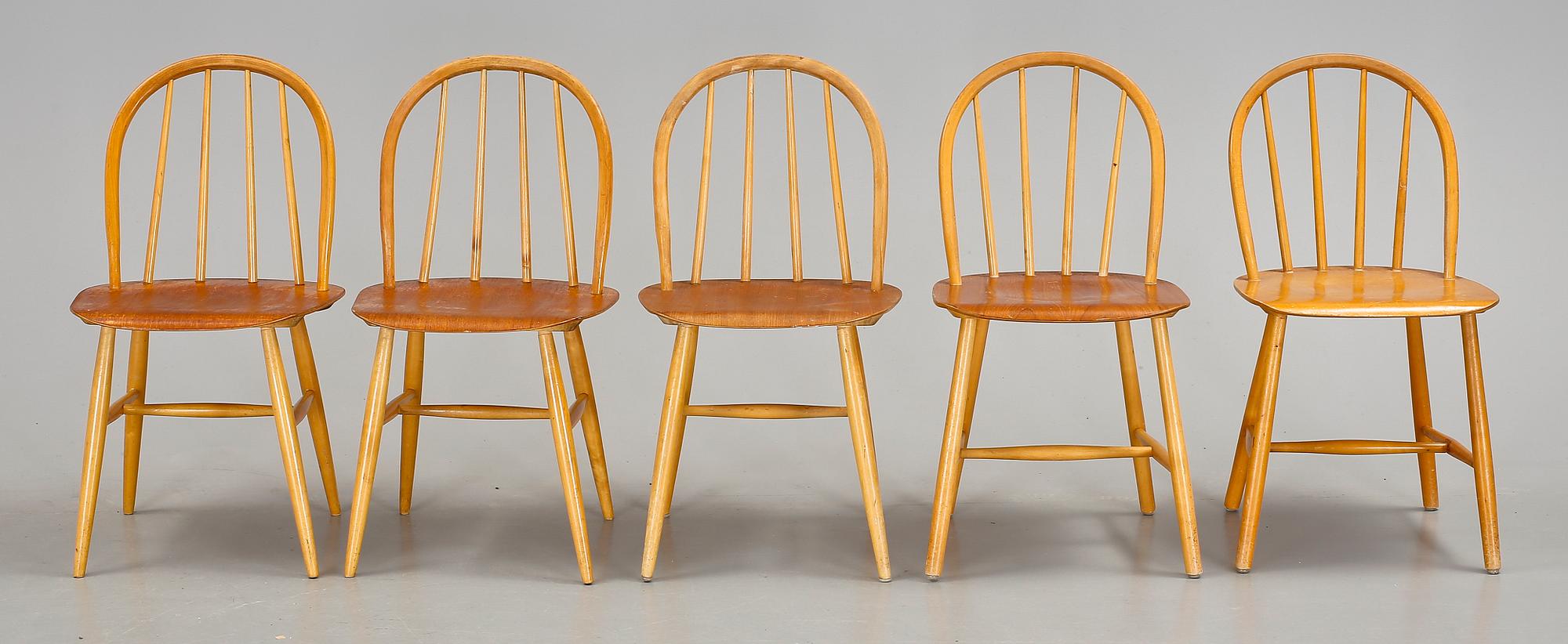 STOLAR, 4 + 1 st, varav 4 st"Fanett", Ilmari Tapiovaara för Edsbyverken, 1950-60-tal.
