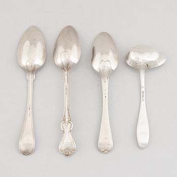 Nine Swedish Silver Table Spoons and a Sauce Ladle, 19th Century.