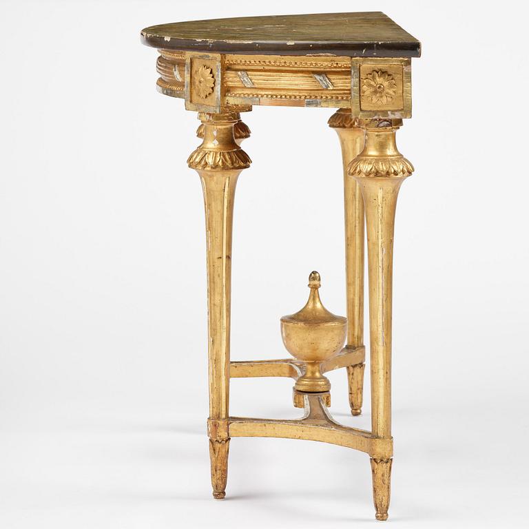 A Gustavian giltwood and marbled console table, Stockholm, late 18th century.