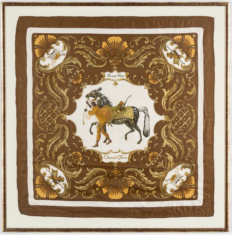 A framed Hermes scarf "Cheval Turc".