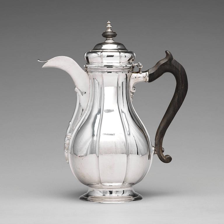 A Baltic 18th century silver coffee-pot, mark of Johann Diedrich Rehwald, Riga (1738-1781(-1793)).