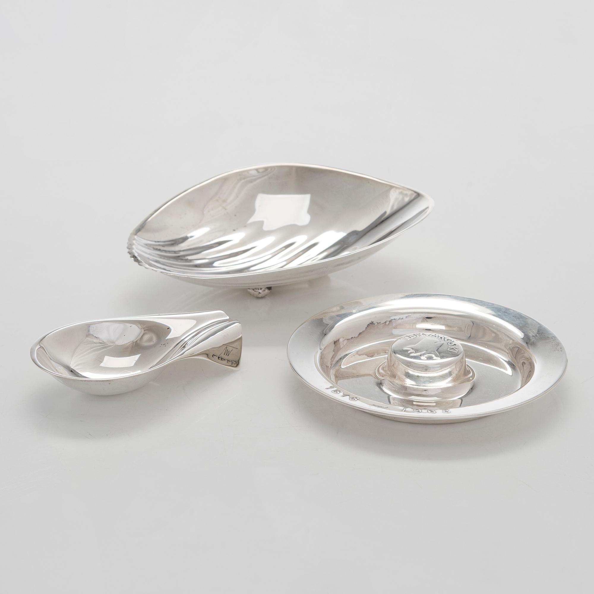 Tapio Wirkkala, skålar, 3 st, silver. Kultakeskus, Tavastehus och Hopeatehdas, Helsingfors, 1956-66.