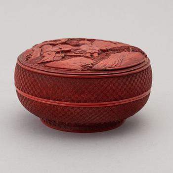 A Chinese red lacquer box with cover, presumably 20th century.