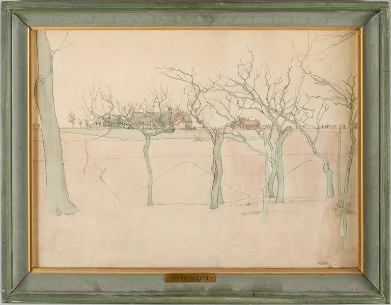 ALFRED HEDLUND, akvarell och tusch, monogramsignerad.