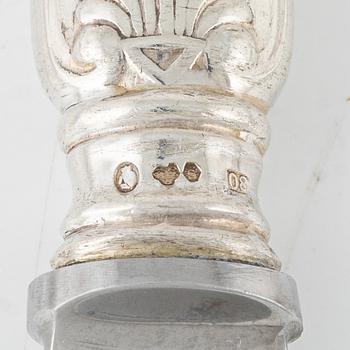 Matknivar, 6 st, silver, modell Engelsk snäck, CG Hallberg, Stockholm 1946.