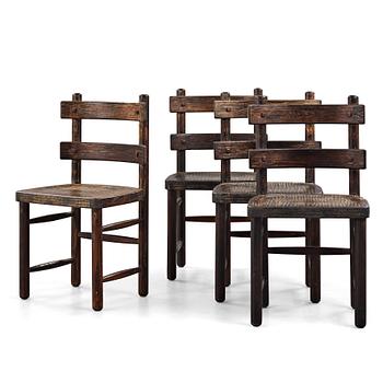 255. Axel Einar Hjorth, a set of four stained pine "Sandhamn" chairs, Nordiska Kompaniet, Sweden 1933.