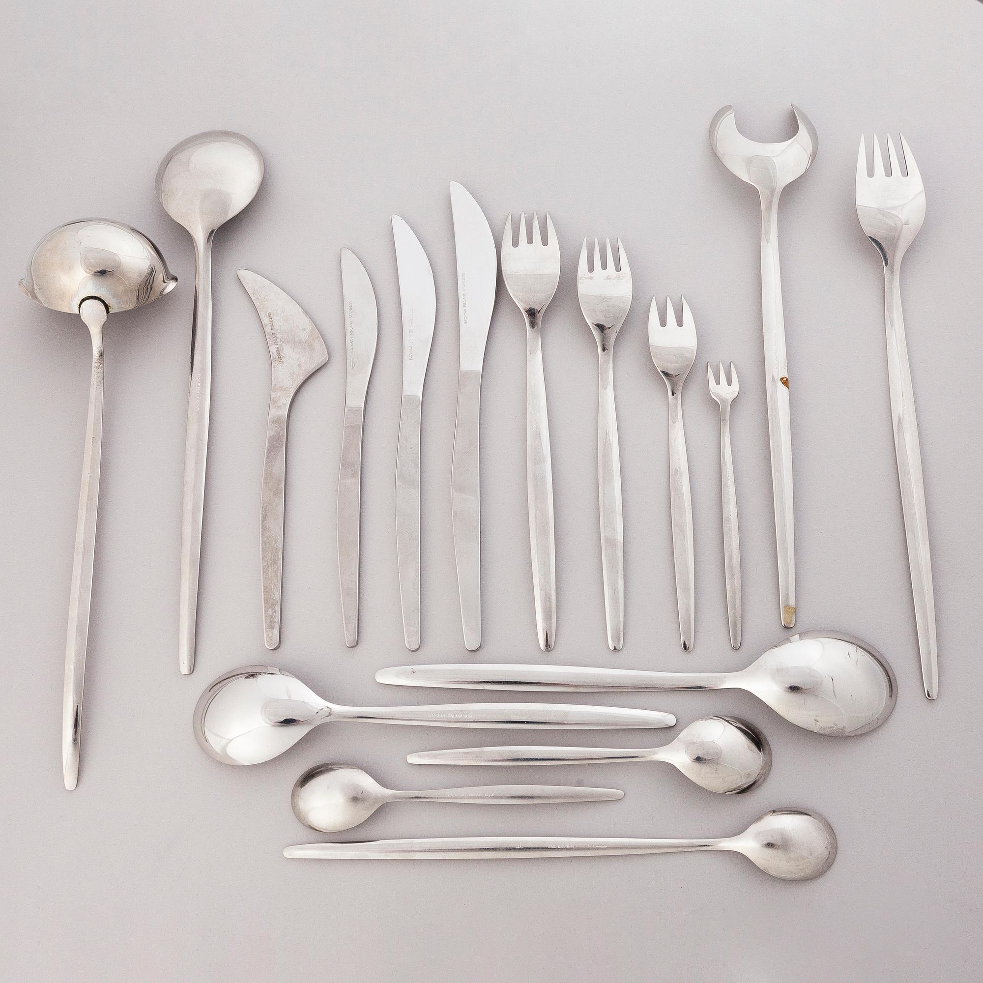 ILMARI TAPIOVAARA 1960s 122-piece Set of Polar Flatware for Hackman, Finland.