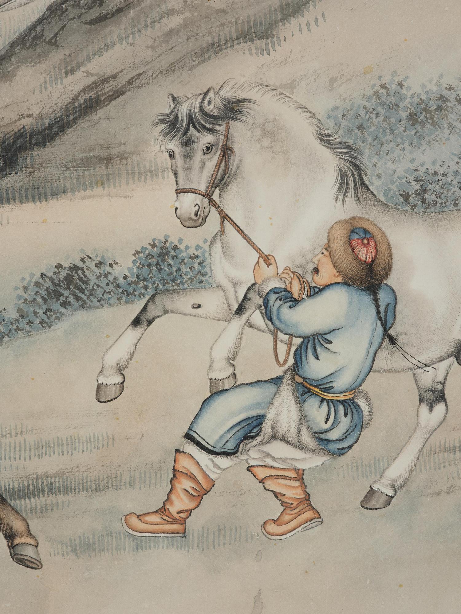 A Chinese scroll painting signed Ma Jin (1900-1970), dated 1942.