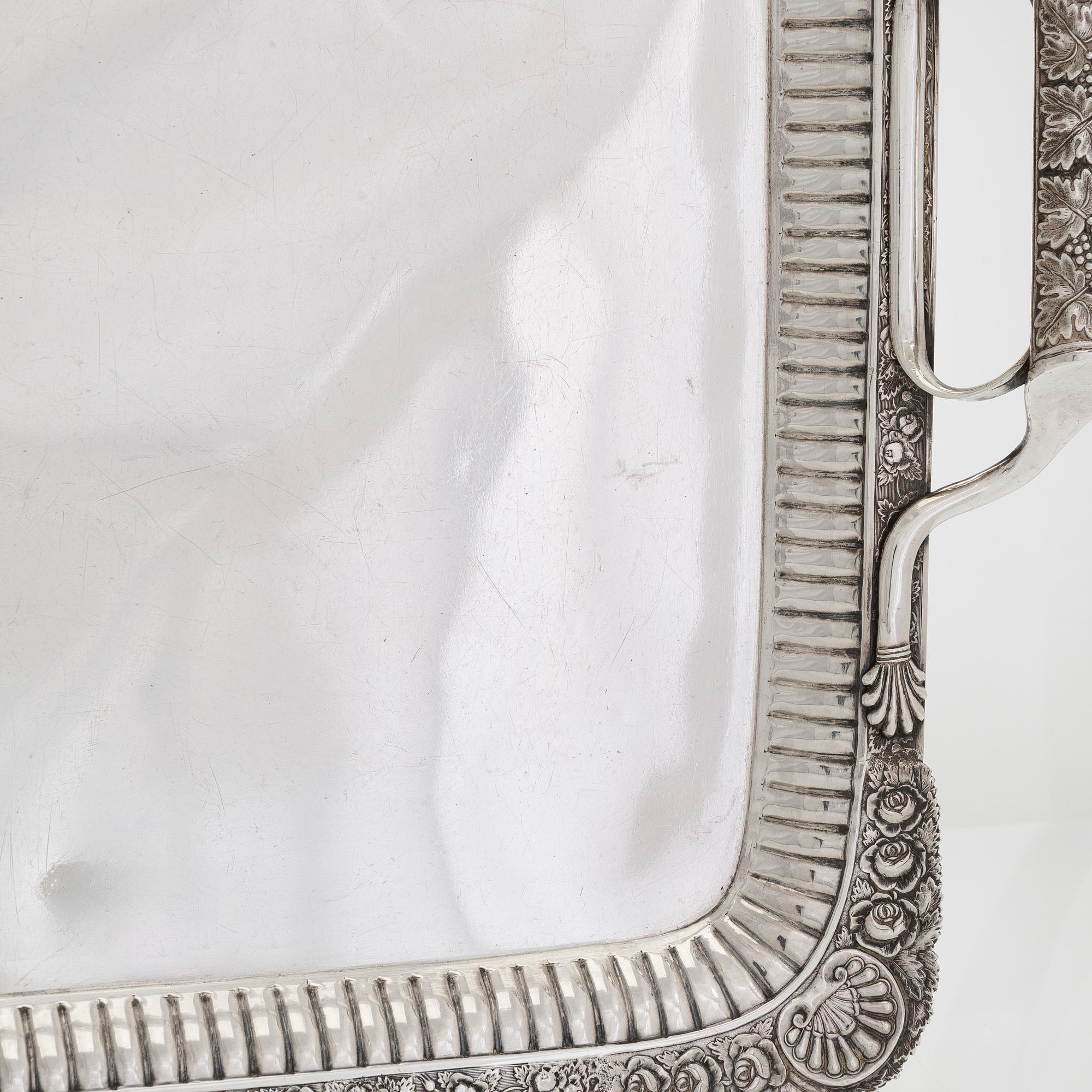 A silver tray, maker's mark of Henrik Tallberg, St. Petersburg 1832.