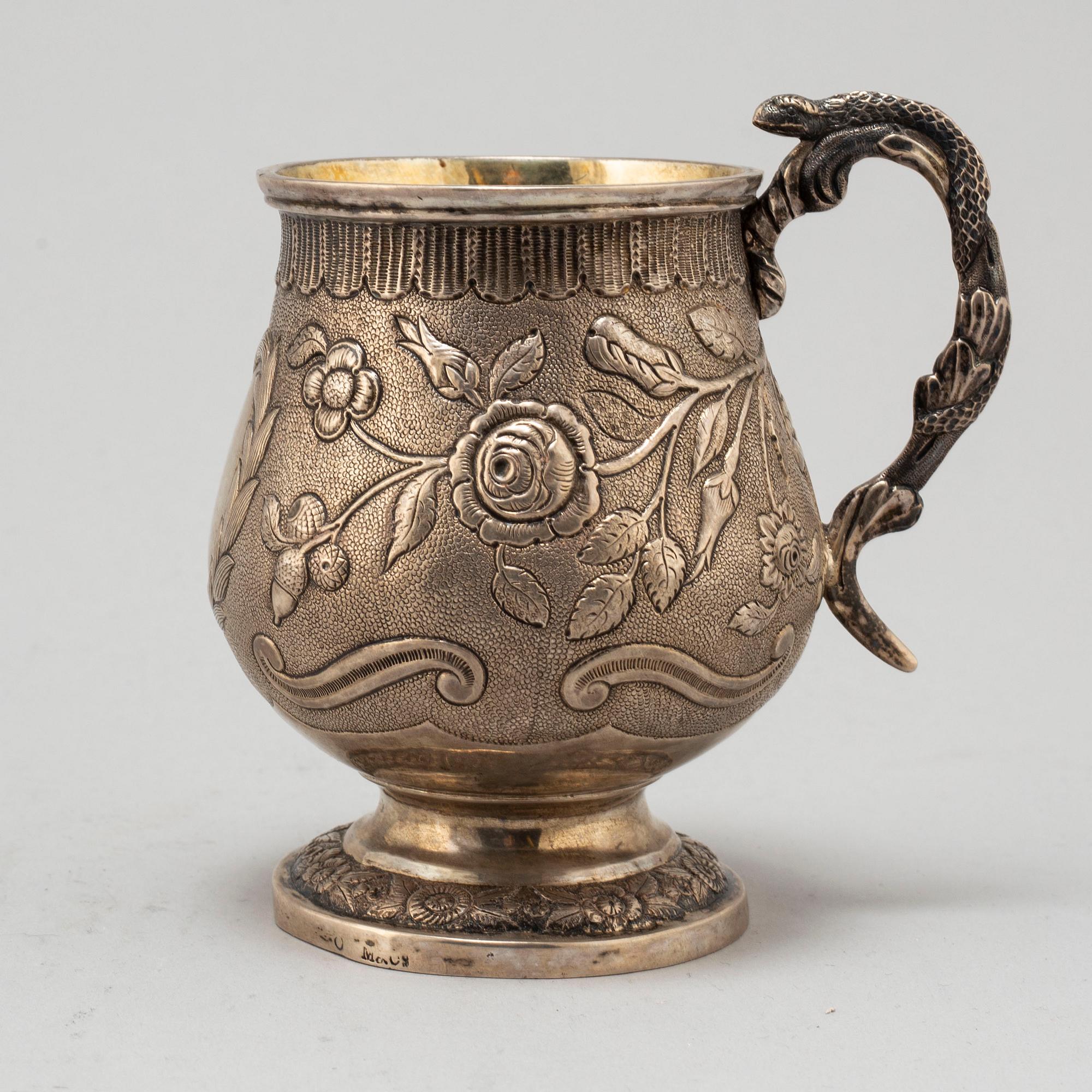 A SILVER TANKARD, indistinct marks, makers mark M&Co.