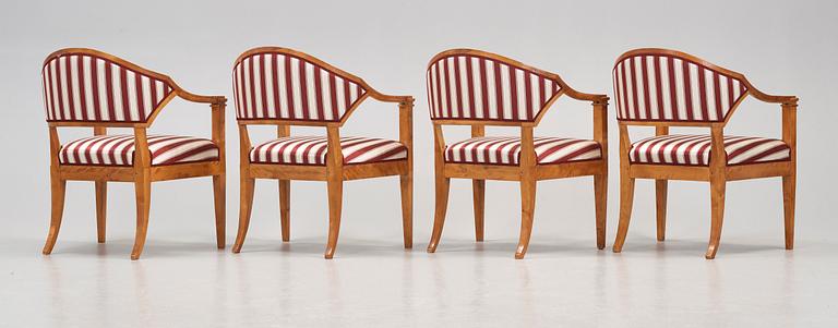 Four Swedish Empire first half 19th century armchairs.