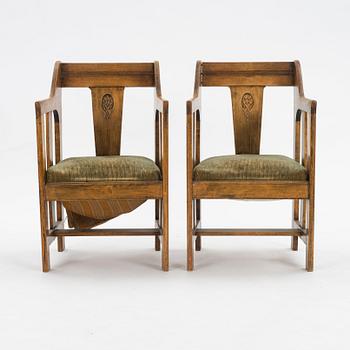 Carl Westman, probably, a pair of stained birch Art Nouveau easy chairs, Sweden ca 1900.