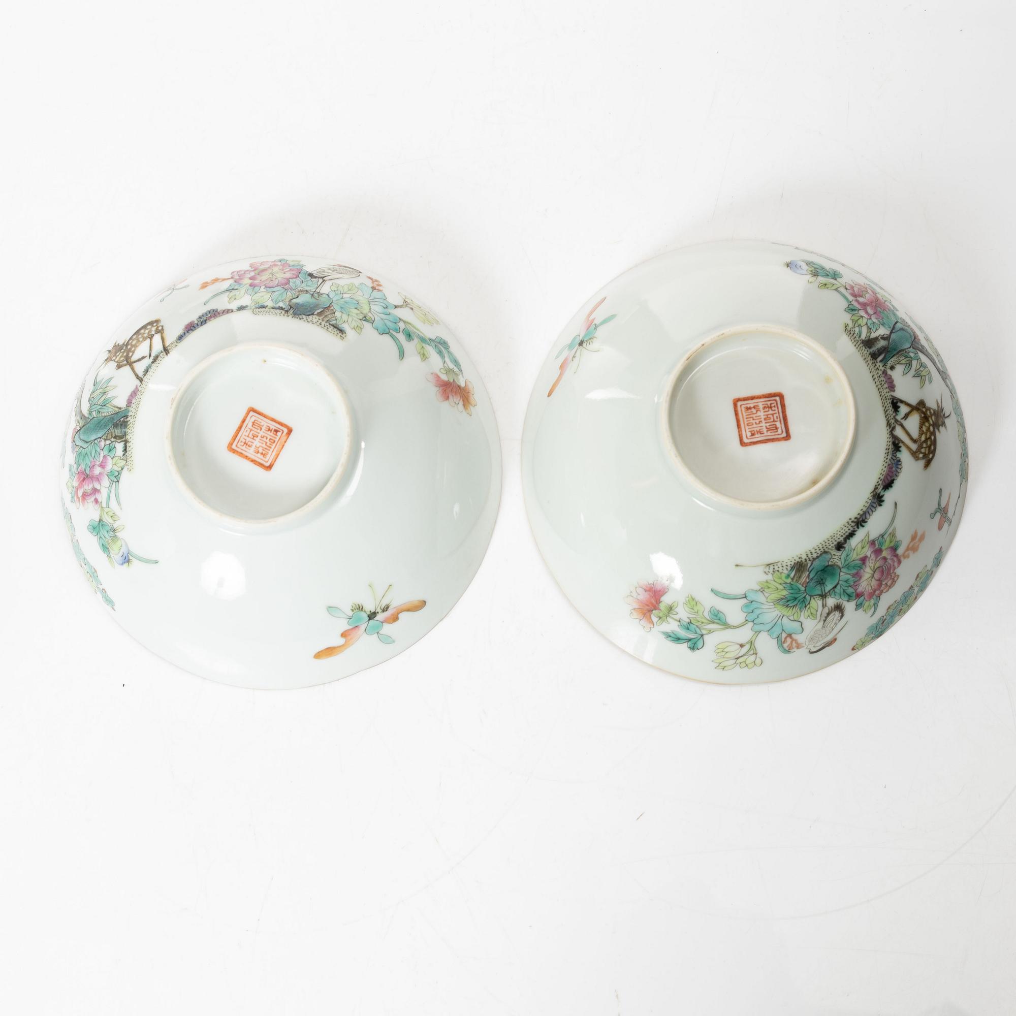 Skålar, sex stycken samt fat, sex stycken, porslin, Kina, sen Qingdynasti / 1900-tal.