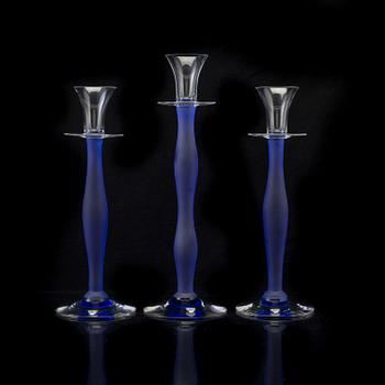 3 pcs of candle lights "Celeste", by Anne Nilsson, Orrefors, late 20th century.