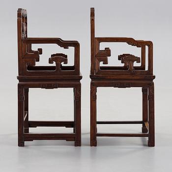 A pair of Zitan armchairs, 18/19th Century.