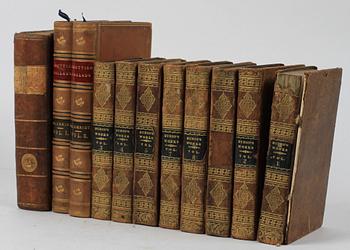 PARTI BÖCKER, 11 st, bla "Byrons works" 8 vol, tidigt 1800-tal.