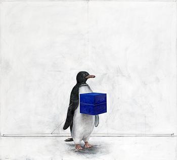490. PG Thelander, Pingvin med blå kub.