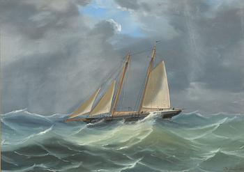 Tomasso de Simone, Tvåmastade skonaren "Alcalda" i hårt väder.
