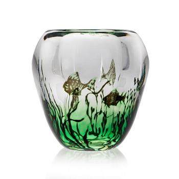 A Vicke Lindstrand 'fish graal' glass vase, Orrefors 1941.