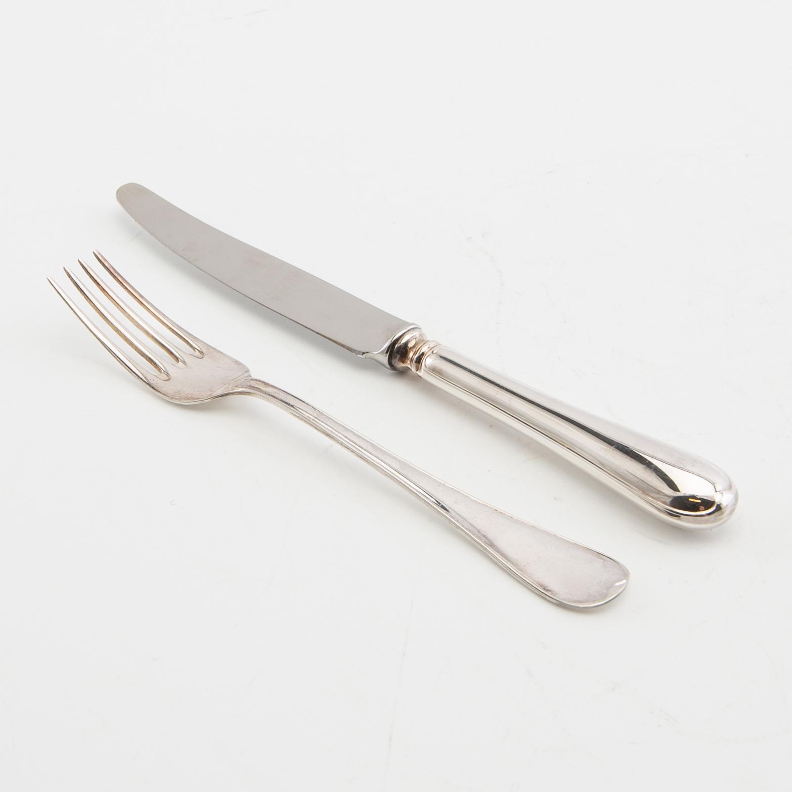 Bestick, 12 st, silver, modell "Svensk rund", GAB, Eskilstuna, 1990-tal.