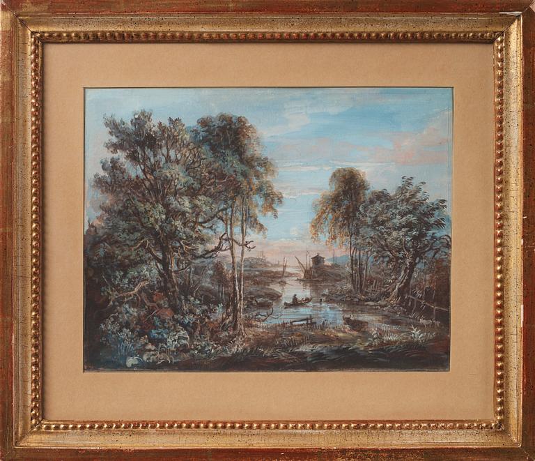 Elias Martin Attributed to, Costal landscape with forecastle.