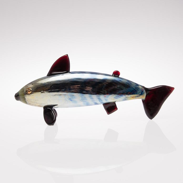 A 1980s art glass fish signed Oiva Toikka Nuutajärvi Notsjö 150/150 NIB.