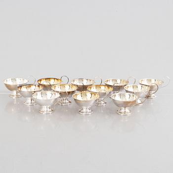 Twelve Punch beakers,  silver, K& EC, Gothenburg, mid-1900s.