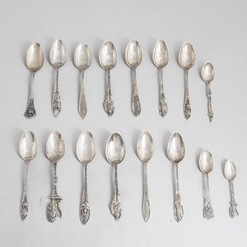 Souvenir spoons, 16 pcs, sterling silver, North America, circa first half/mid 20th Century.