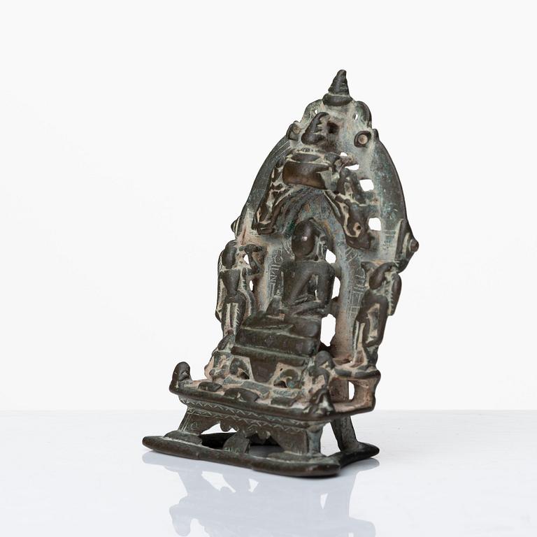 A Jain Shrine, India, copper alloy with silver inlay, 14/15th Century or older.