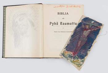 Santeri Salokivi, The Artist's Bible with a drawing of Christ on the inside as well as a small oil painting with a Christ motif.