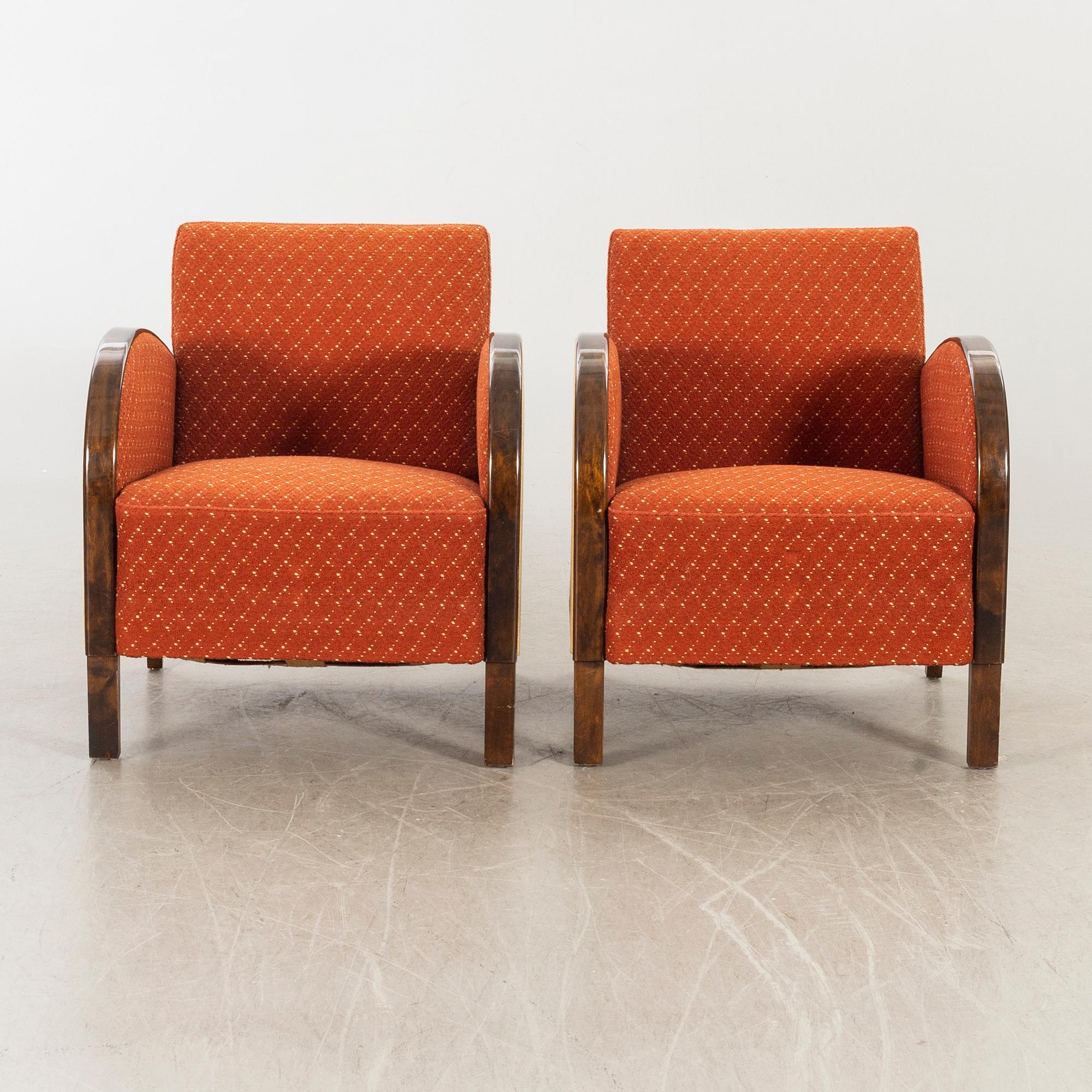 A pair of 1930/40:s Art Deco easy chairs.