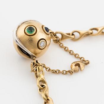 Ole Lynggaard, collier, lås med briljantslipad diamant och cabochonslipade färgstenar.