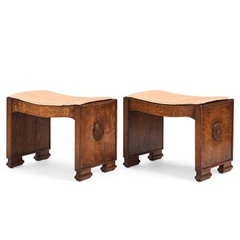 253. Swedish Grace, a pair of oak stools, 1920s.