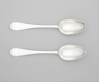 1054. A pair of Swedish early 19th century silver serving-spoons, marks of Abraham Gertzen d.y., Landskrona 1807.