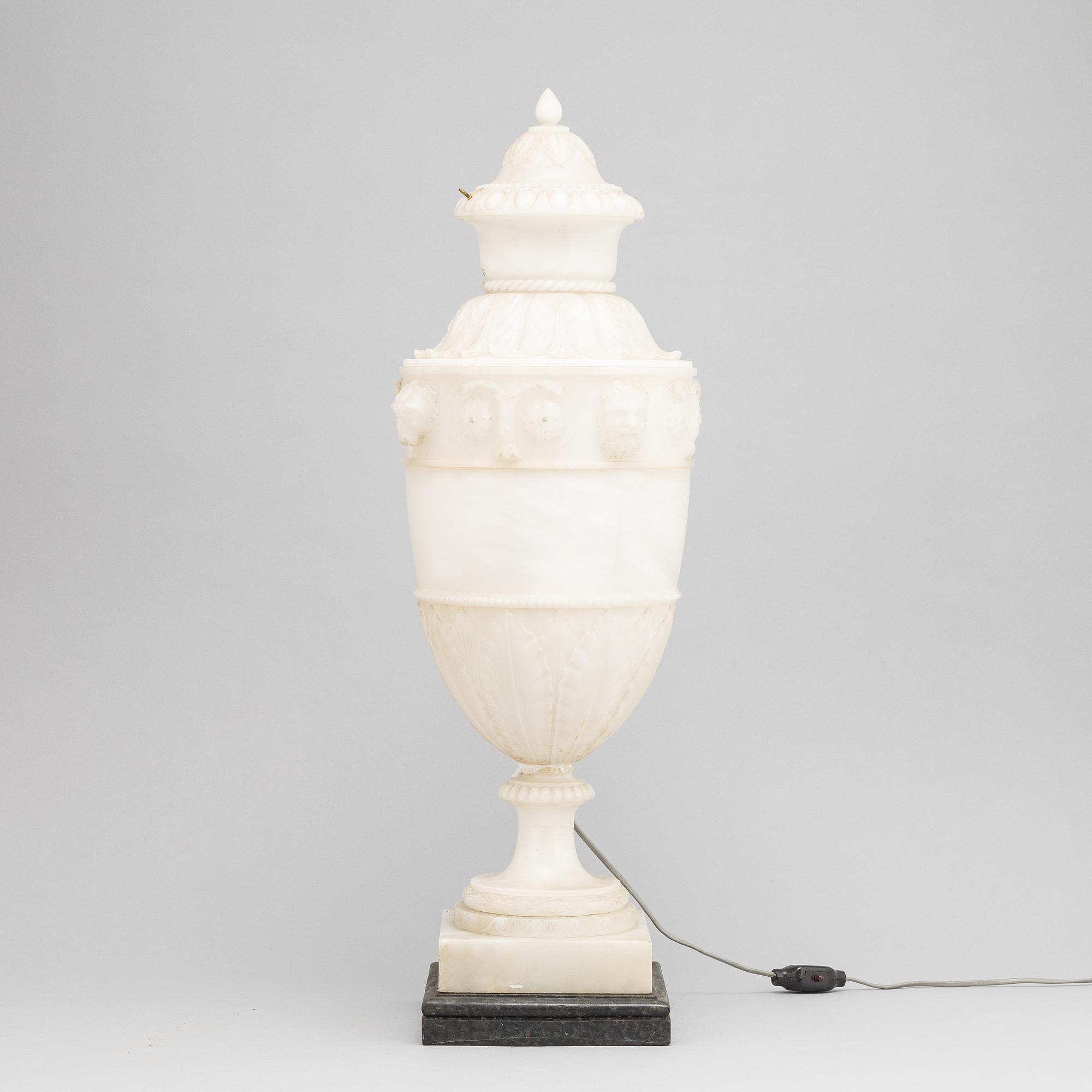 An alabaster urn/table lamp, 20th century.